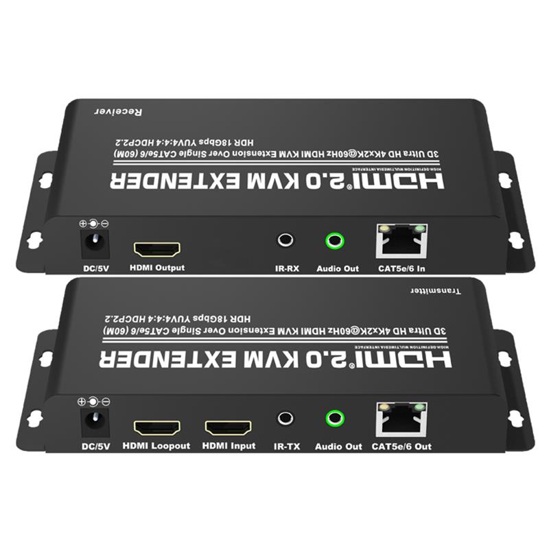 Leathnóir HDMI 2.0 KVM 60m thar CAT5e / 6 Aonair Tacaíocht Ultra HD 4Kx2K @ 60Hz HDCP2.2