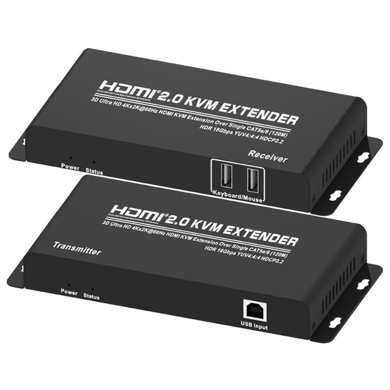 Extender HDMI 2.0 KVM 120m thar CAT5e / 6 Aonair Tacaíocht Ultra HD 4Kx2K @ 60Hz HDCP2.2