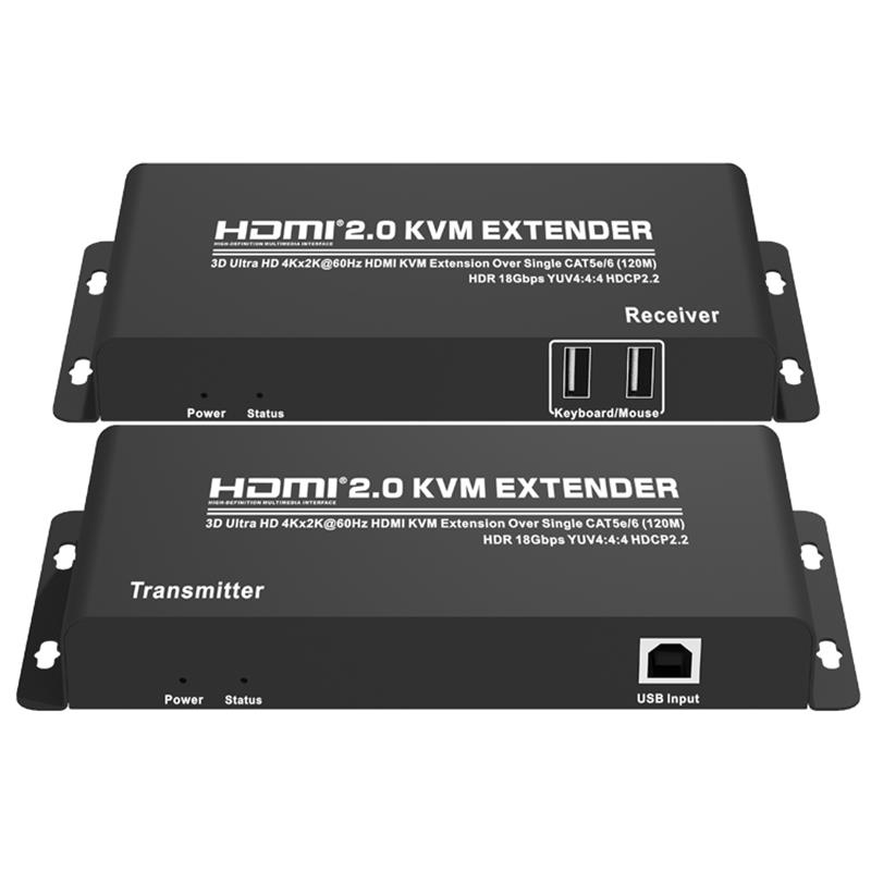 Extender HDMI 2.0 KVM 120m thar CAT5e / 6 Aonair Tacaíocht Ultra HD 4Kx2K @ 60Hz HDCP2.2