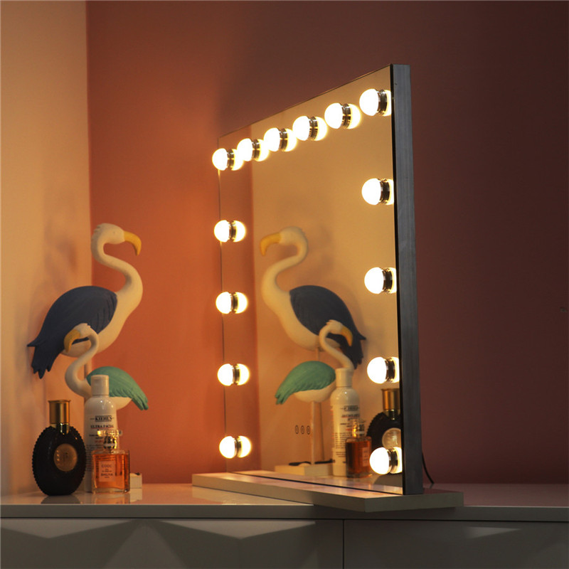 Valge suur töölaua Hollywood Mirror koos 14PCS kergitatud Bulbs make up Vanity Dressing