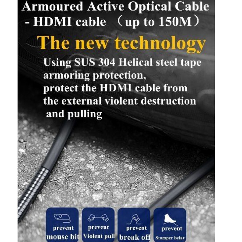 HDMI AOC soomustatud kaablitoestik4K@ 60hz18G ARC 3D välistingimustes kasutamiseks