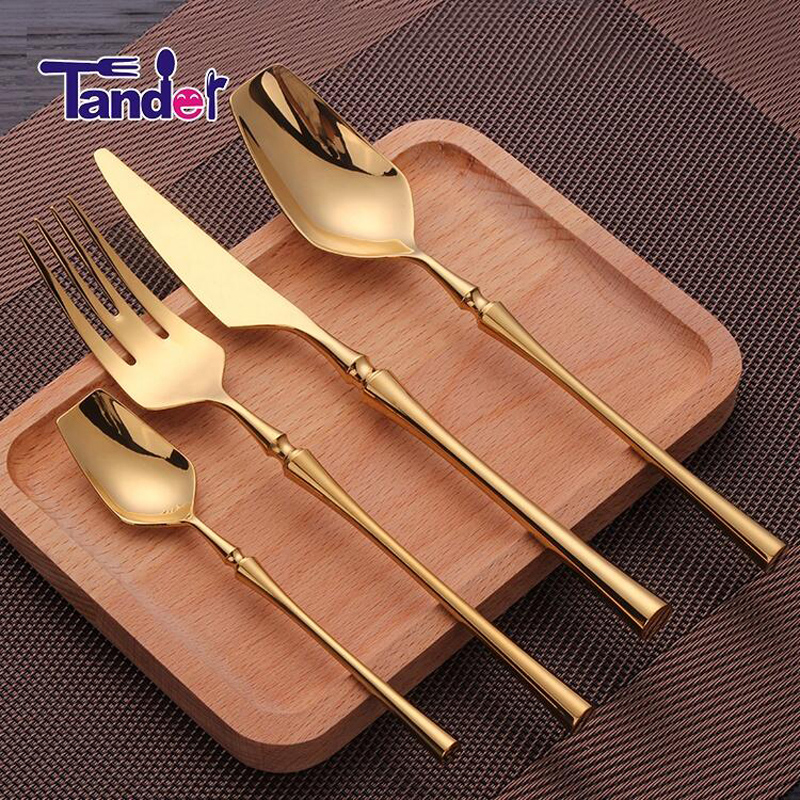 caol stíl waist pvd sciath flatware flatless sceanra óir neamhlonrach tacar 1 ceannaitheoir
