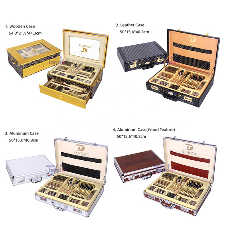 86PCS kõrge kvaliteediga roostevaba Steel Gold Cutlery Set with Leather Case