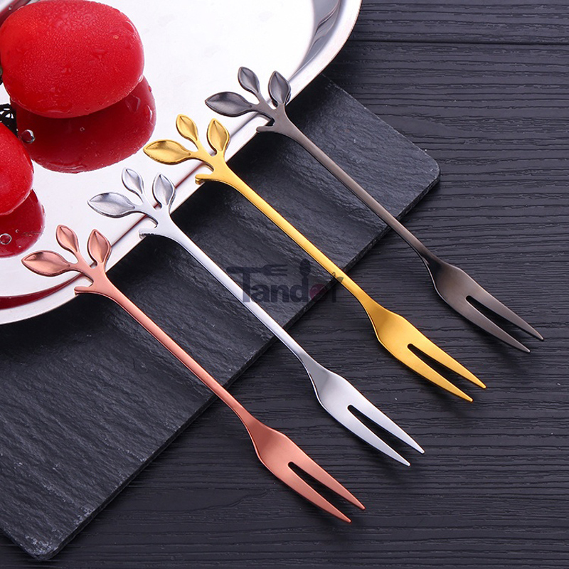 Branch Shape Coffee Spoon Fruit Fork Mirror Small Spoon ja Fork Stainless Steel