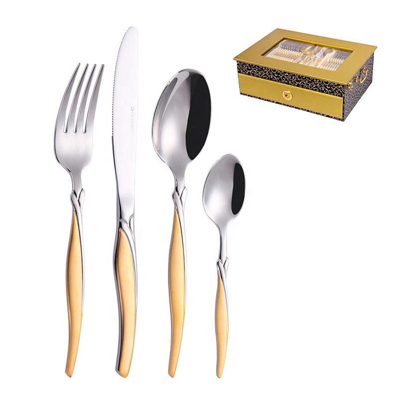 72/84/86 Gottinghen Stainless Steel Flatware Gold 86 Pcs Cutlery Set puidust karbiga