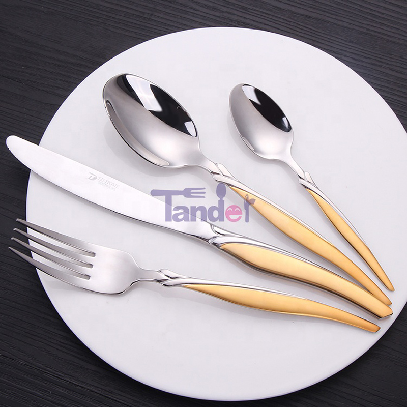 72/84/86 Gottinghen Stainless Steel Flatware Gold 86 Pcs Cutlery Set puidust karbiga