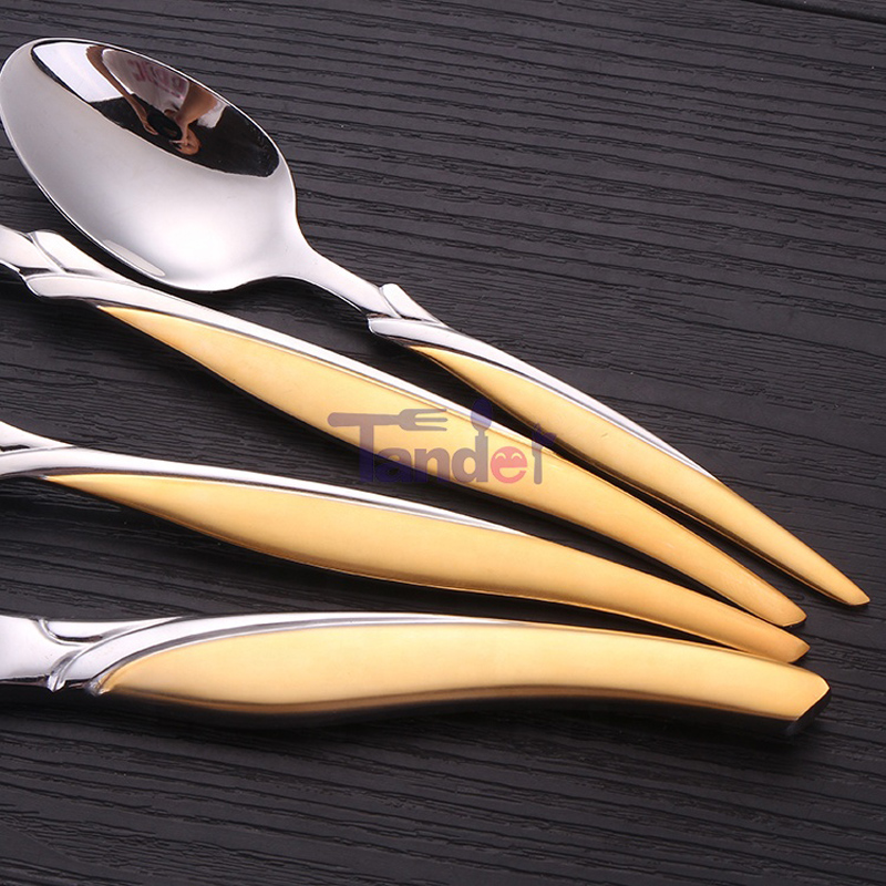 72/84/86 Gottinghen Stainless Steel Flatware Gold 86 Pcs Cutlery Set puidust karbiga