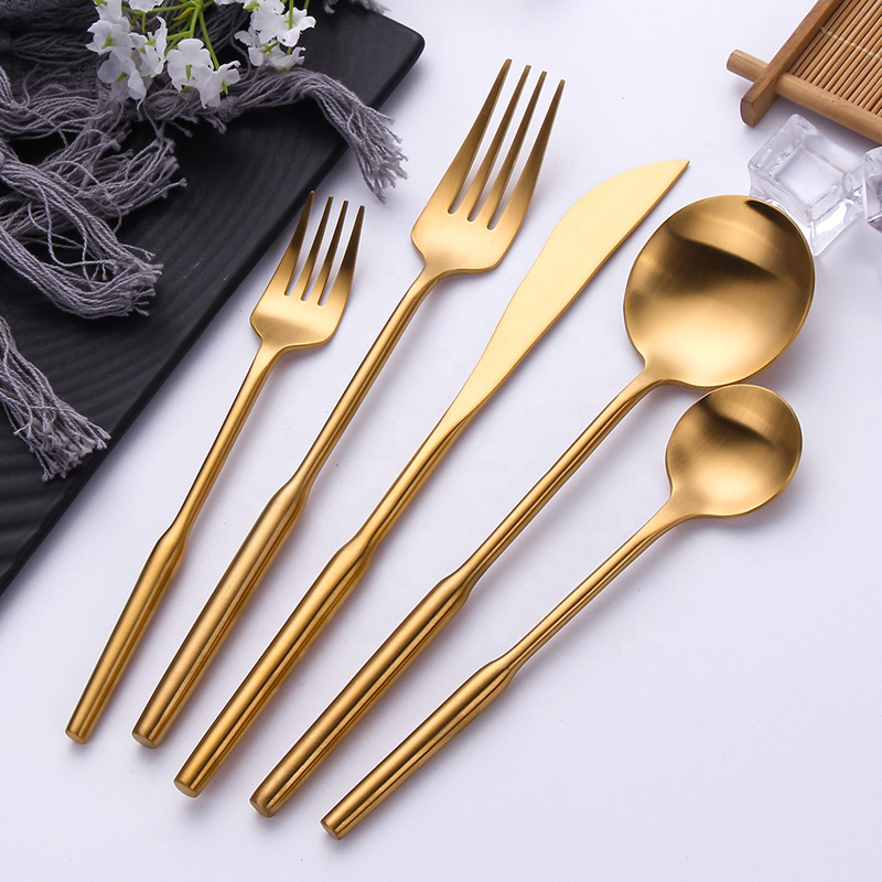 Titanium Gold Plating Brass Flatware Matt Finish Metal Fork Spoon Knife Matte Gold Cutlery