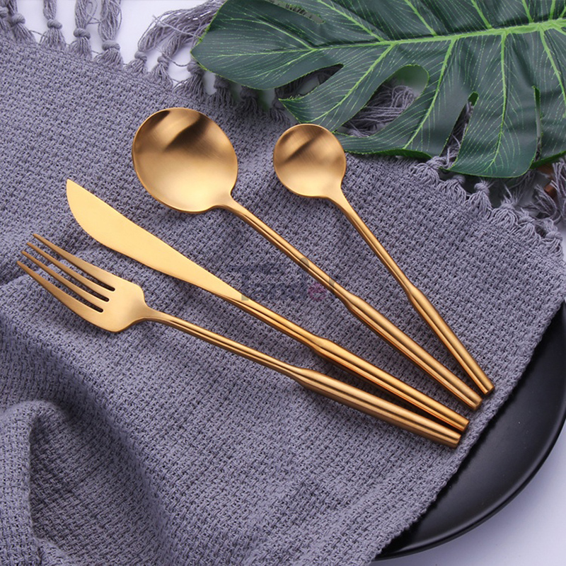 Titanium Gold Plating Brass Flatware Matt Finish Metal Fork Spoon Knife Matte Gold Cutlery