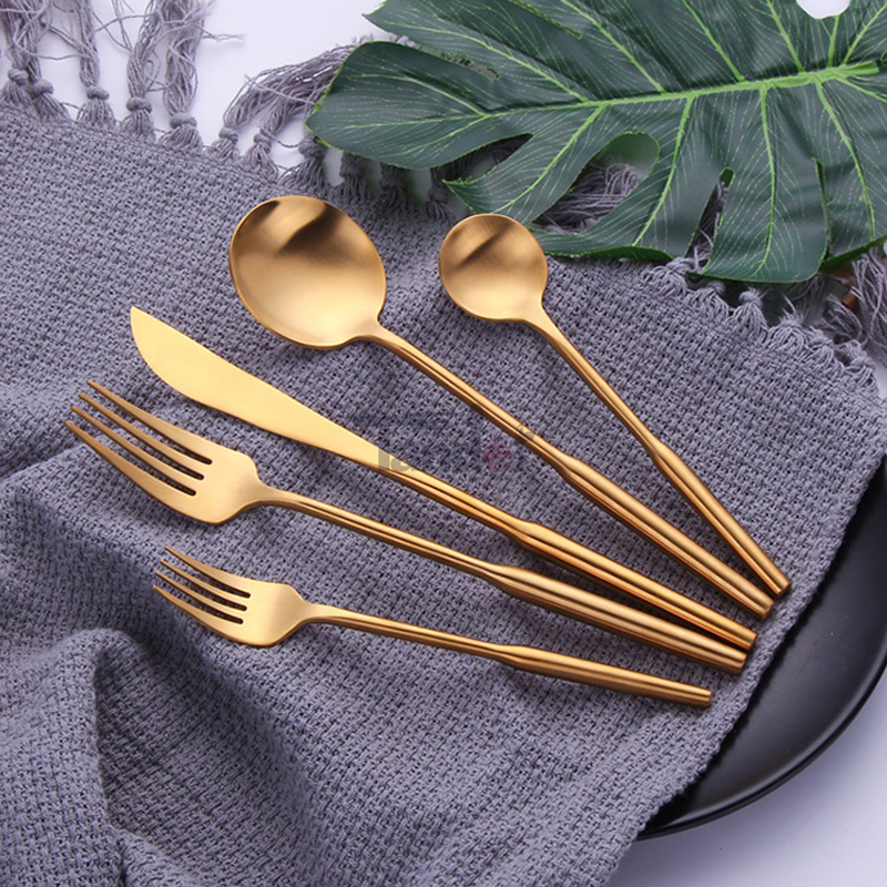 Titanium Gold Plating Brass Flatware Matt Finish Metal Fork Spoon Knife Matte Gold Cutlery