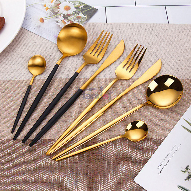 Socraigh Dinnéar Cruach Dhosmálta 4Pcs Scian Forc Spúnóg Sceanra Óir Do Shraith Flatware Dinnéar Cistine