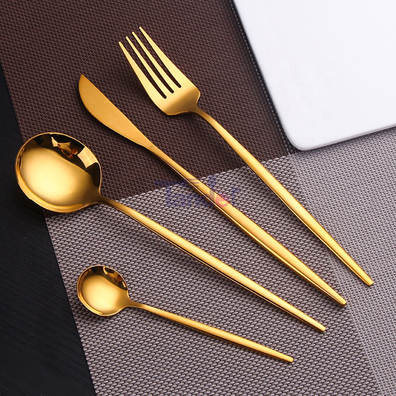 Socraigh Dinnéar Cruach Dhosmálta 4Pcs Scian Forc Spúnóg Sceanra Óir Do Shraith Flatware Dinnéar Cistine