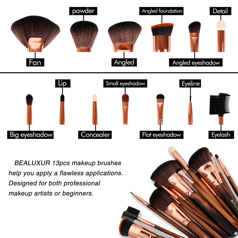 Makeup Brush Set, 13pcs Make up Brushes Premium Synthetic Bristles Powder Foundation Blush Contour Concealers Lip Eyeshadow Brushes Kit_Puidukäepide