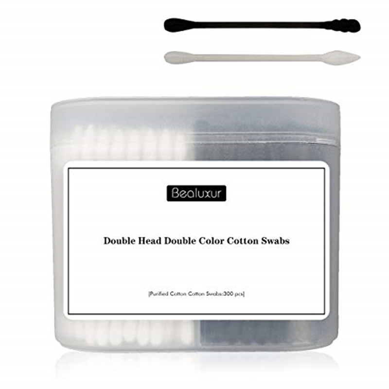 Cotton Swabs, 300Pcs Cotton Buds Double Head 100% Cotton White and Black Natural Paper Sticks Multifuture Makeup &Cleaning Sterile Sticks