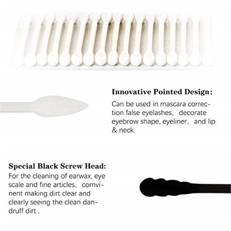 Cotton Swabs, 300Pcs Cotton Buds Double Head 100% Cotton White and Black Natural Paper Sticks Multifuture Makeup &Cleaning Sterile Sticks