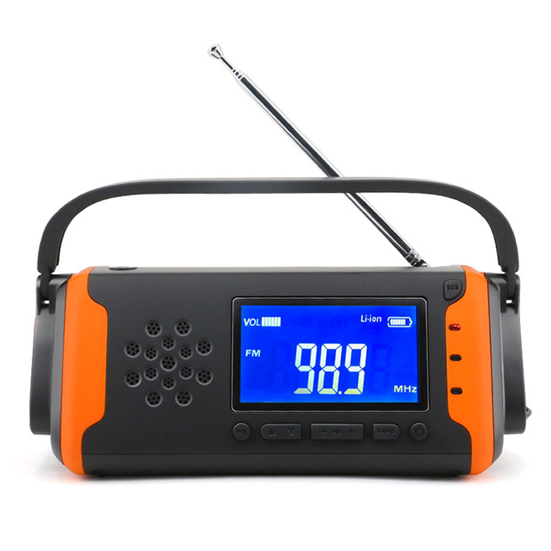 Raidió Aimsire Éigeandála Digiteach LCD, Radio Hand Crank AM / FM NOAA le LED Flashlight, AUX-in Music Player, 4000mAh Power Bank for Cell Phone Charger agus SOS Allarm