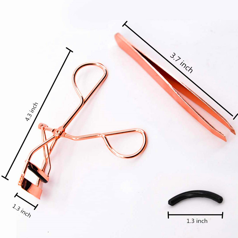 Curler Eyelash Cruach Dhosmálta 4-phíosa Iarratasóir Eyelash Rose Gold Eyewewe Tweezers Socraigh Makeup Úsáid Uirlis Úsáid