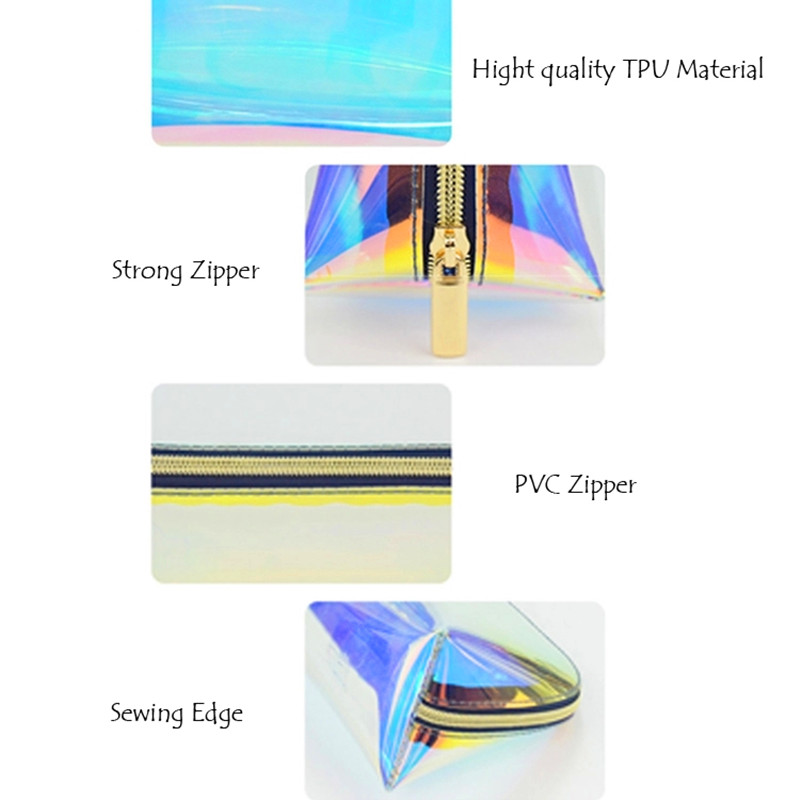 Kohandatud läbipaistev TPU Holograafiline kilekott Personaliseeritud Laser Pvc make- up Bag