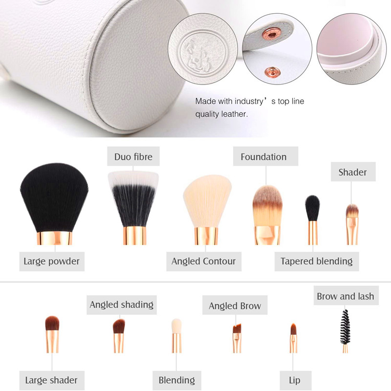 BeaLUXUR Travel Makeup Brush Set White 12pcs Makeup Brushes Premium Synthetic Hair Professional Foundation Powder Contour Blush Cosmetic Eye Sets Holder For Kingpines