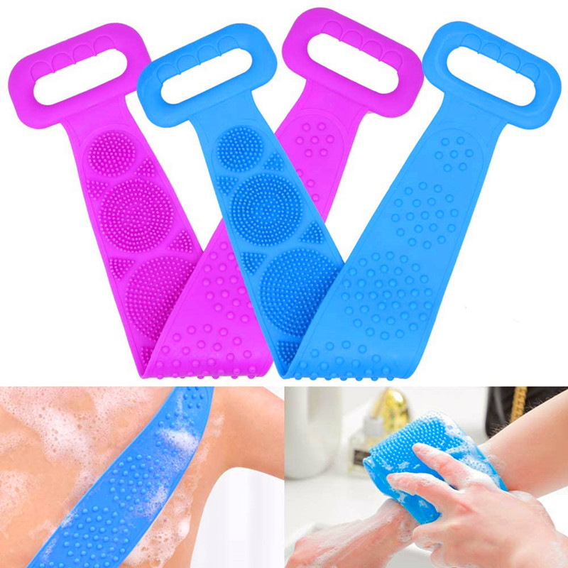 2 Pacáiste Scuab Comhlacht Folctha Silicone Scrubber Ar Ais Exfoliating Scrobarnach Niteoirí Crios Bog do Mhná Fir Craiceann Suathaireachta Glan Glan