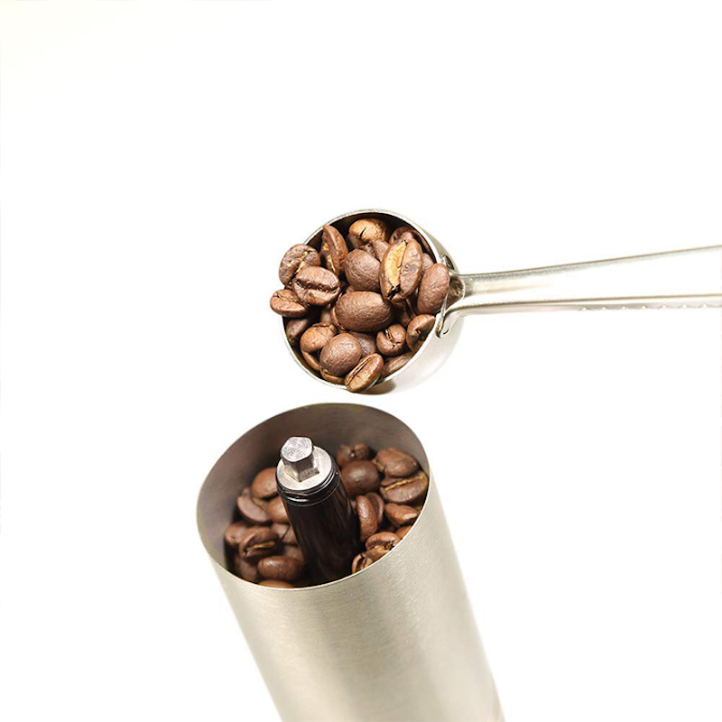 Roostevaba teras Juhtmeta Kaasaskantav Käsitsi Kohv Grinder Conical Burr Hand Coffee Bean Grinder Measuring Brush Spoon
