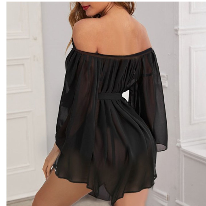 bodysuit lingerie sexy, lingerie sexy chaude trédhearcach, mná lingerie sexy Sexy See-through Long Sleeve Chiffon Baile Átha Troim Neamhrialta Baile Átha Troim Nightgown Le G-string