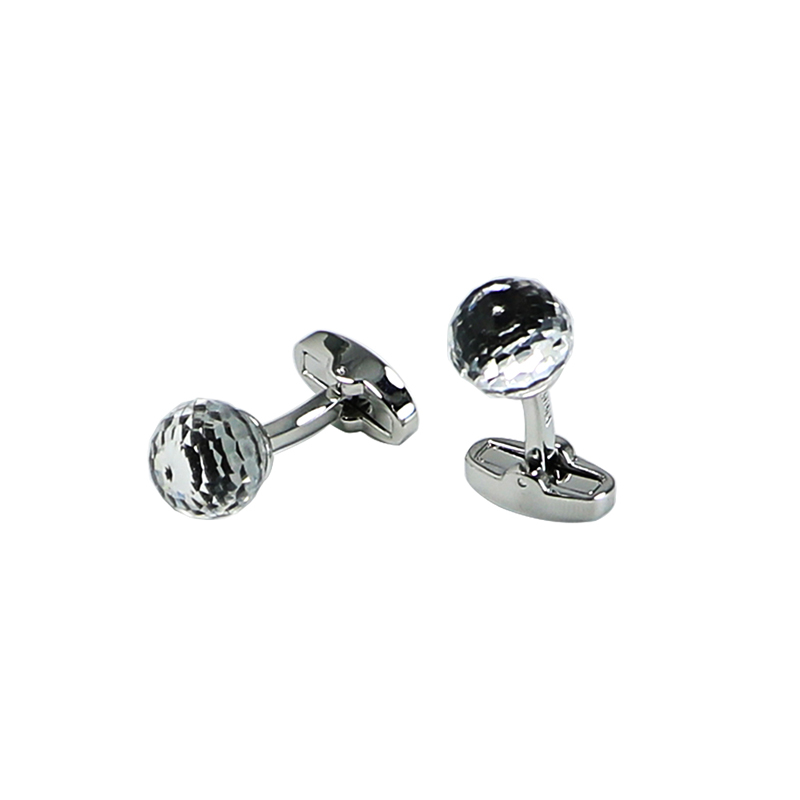 Crystal Round Facet Ball Silver Men s Cuff Links