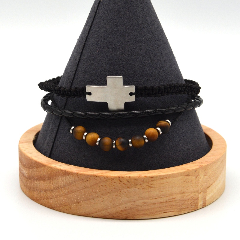 Bracelet leathair oiriúintí cruach dhosmálta rfbbg1567