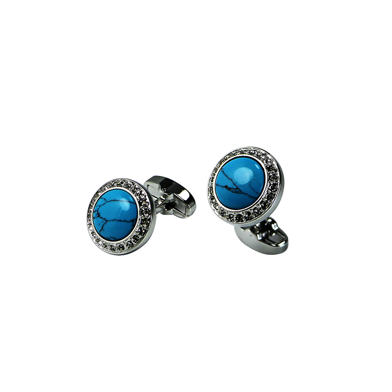 Turquoise &Crystal Domed Classic Cuff Links