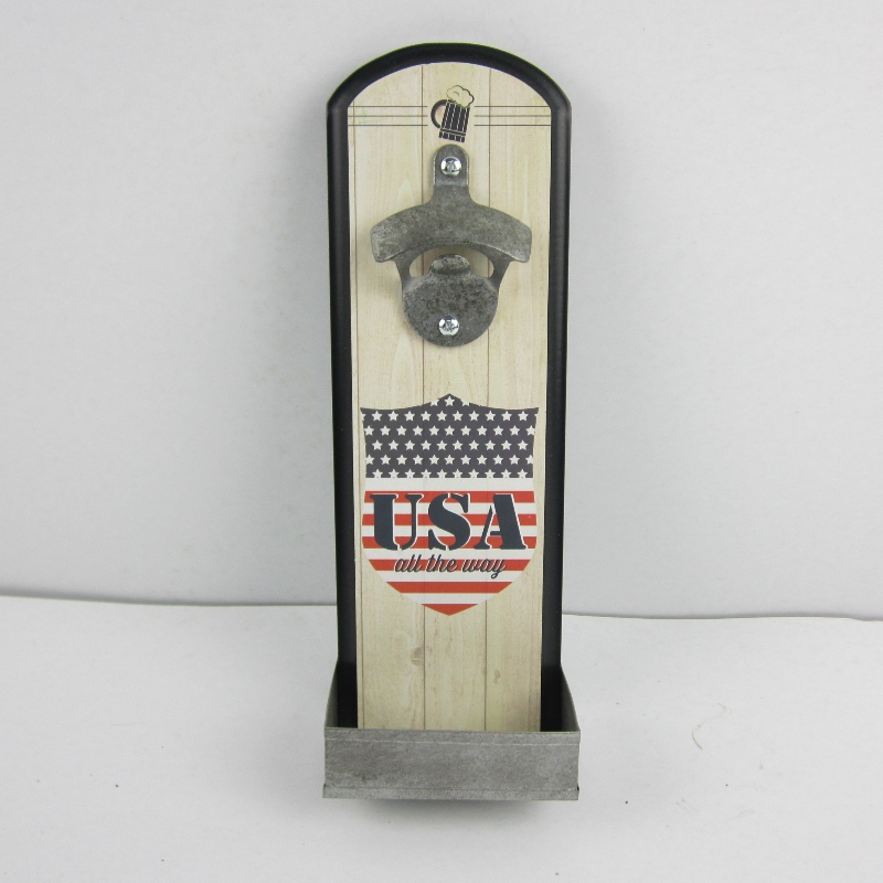 Wall Mounted Wood Plaque Beer Bottle Opener koos Cap Catcher