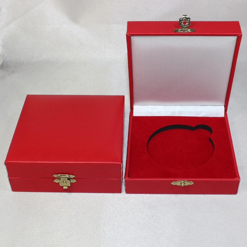 V-06L ruudukujuline Plastic Leatherete Paper Box for 60-80 mm münt, medal jne mm.100*100*40, kaal umbes 110g