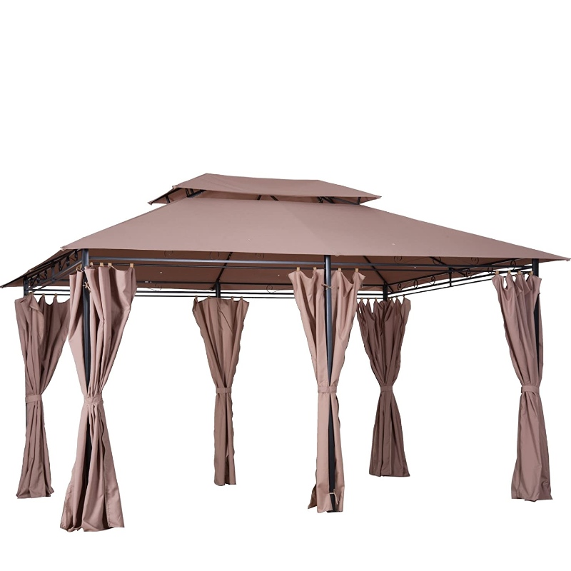 Gazebo Fráma Miotail 2-Sraith Allamuigh 10 'x 13' le Cuirtíní le haghaidh PATIO