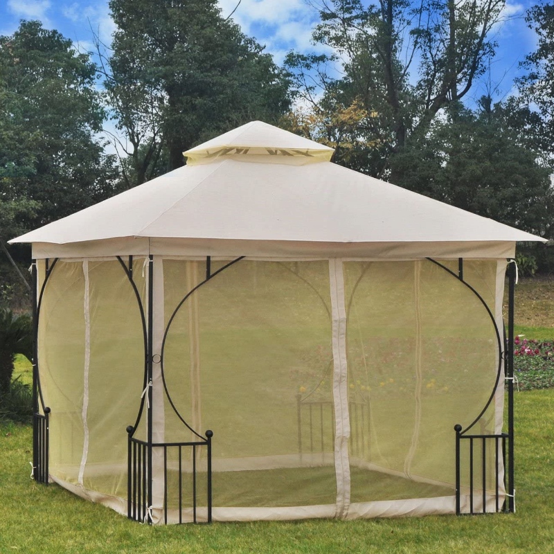 Ceannbhrat Gazebo Gairdín Allamuigh Cruach 10 'x 10' le Ballaí Líonta Mogalra & Díon atá Frithsheasmhach do Ghathanna UV