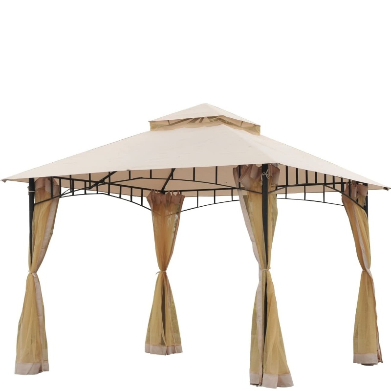 Ceannbhrat Gazebo Allamuigh Cruach 10’x10 ’le Líonrú Cosanta Mogalra, Tógáil Díon Sraith Dúbailte Cliste, Stíl Nua-Aimseartha