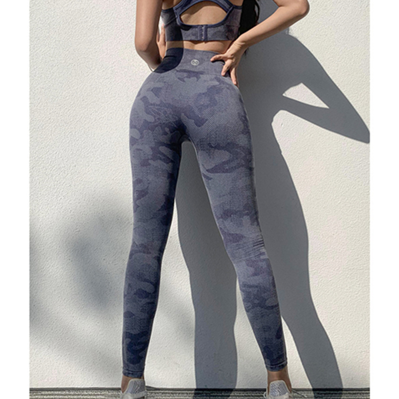Síneann brístí folláine ard-waisted na mban camo-barrging pants yoga reatha mear tirim le