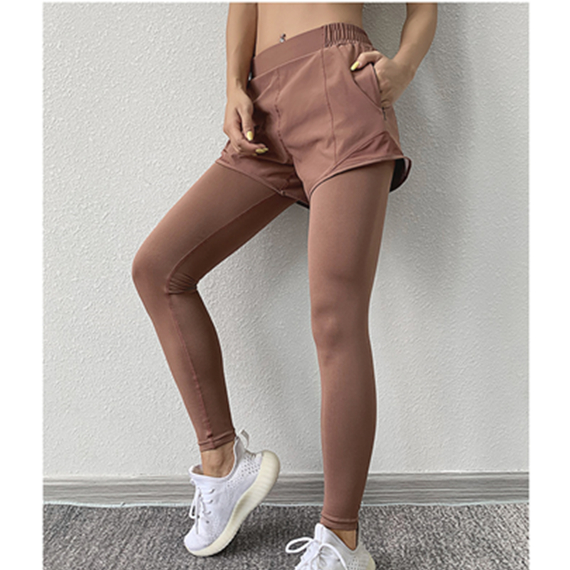 Pants yoga oiliúna stráice daingean dhá phíosa falsa ard