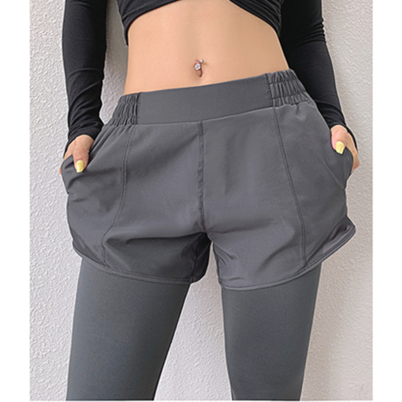 Pants yoga oiliúna stráice daingean dhá phíosa falsa ard