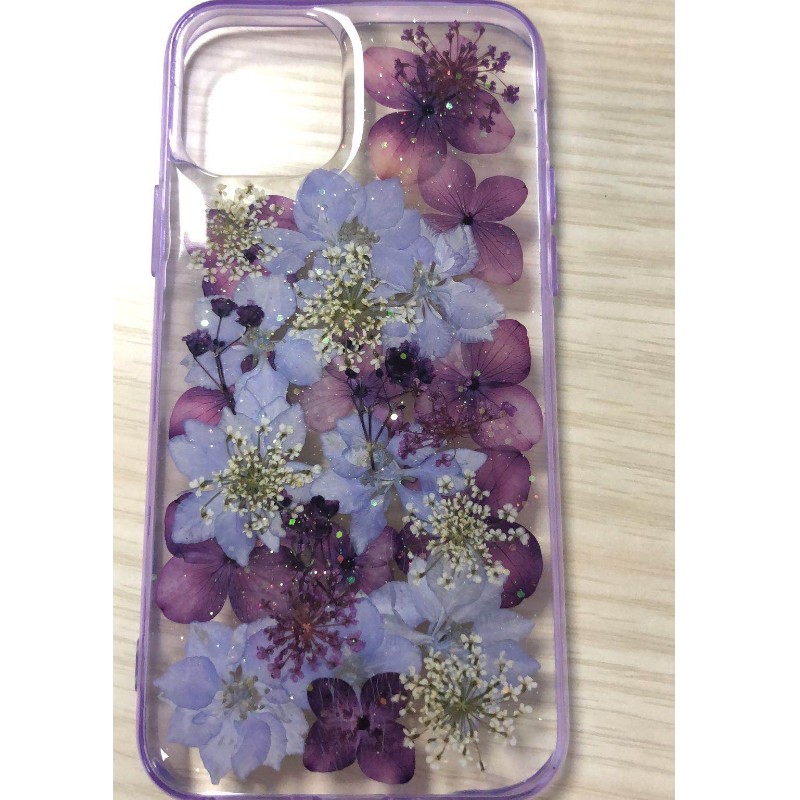 Kuivatatud Flower Epoxy Phone Case, Glitter Epoxy Case
