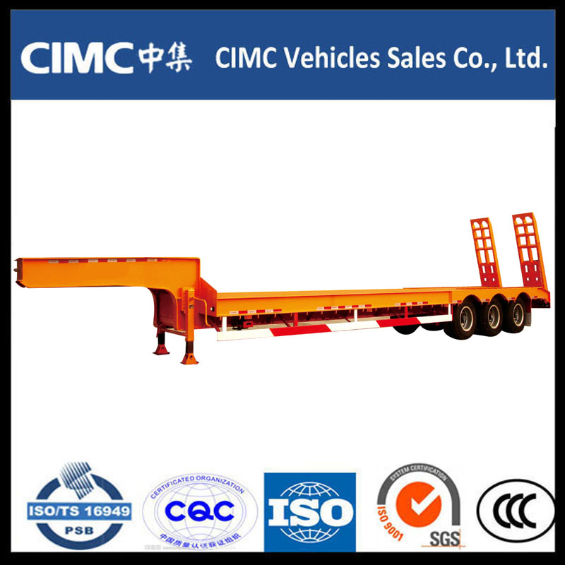 Cimc 3 Axle 70ton Low Bed Semi Treiler hüdraulilise rambiga