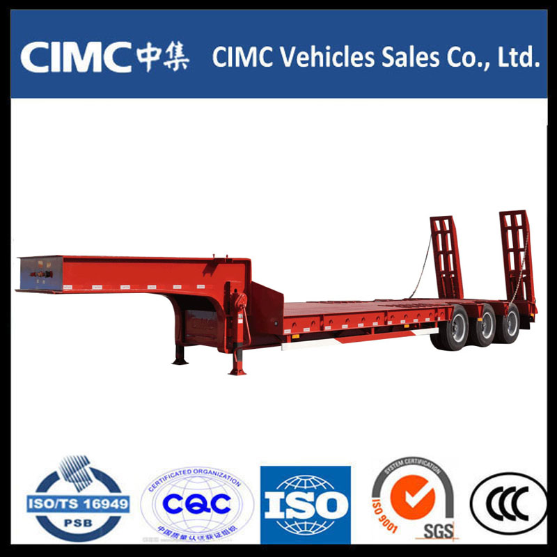 Cimc 3 Axle 70ton Low Bed Semi Treiler hüdraulilise rambiga