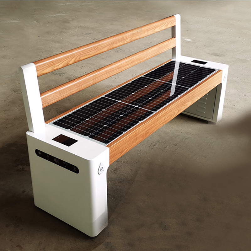 Suur formaat WPC puit Galvanized Steel Smart Voice Solar Bench