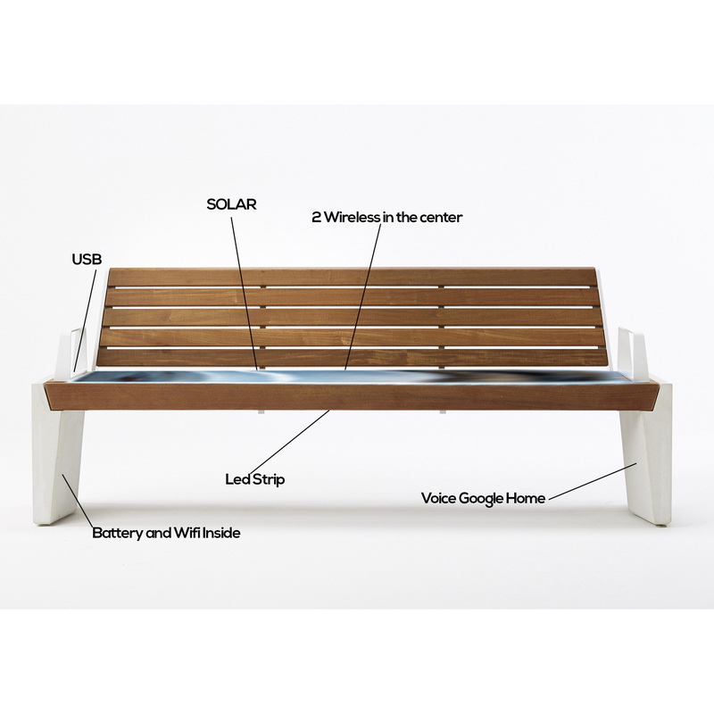Uus disain Wood Color High Quality Solar Smart Bench