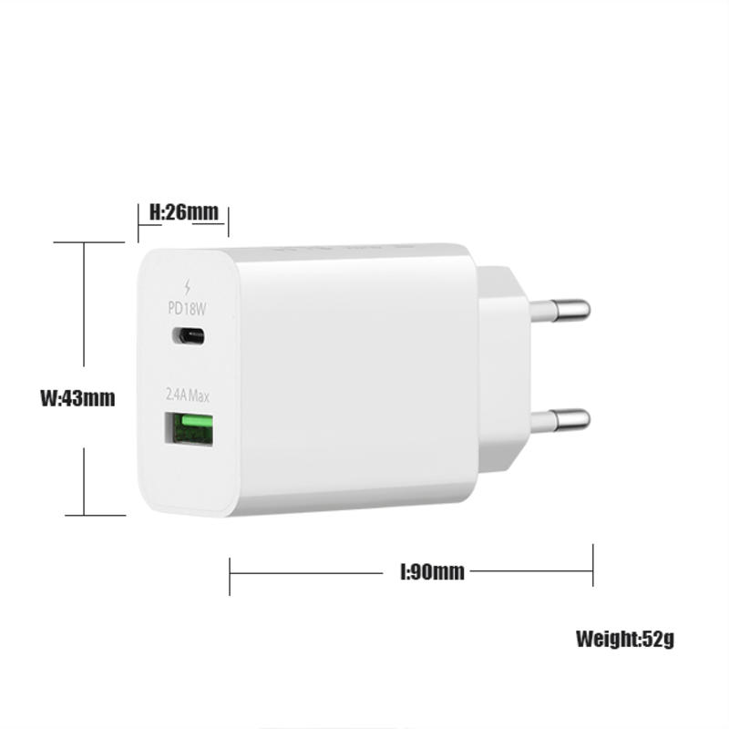 Cuibheoir 18W QC 3.0 + 2.4A Cuibheoir Cineál-c Cuibheoir Luchtaire Taistil Balla USB Luchtaire Fón Póca Mear Luchtairí usb ilphort