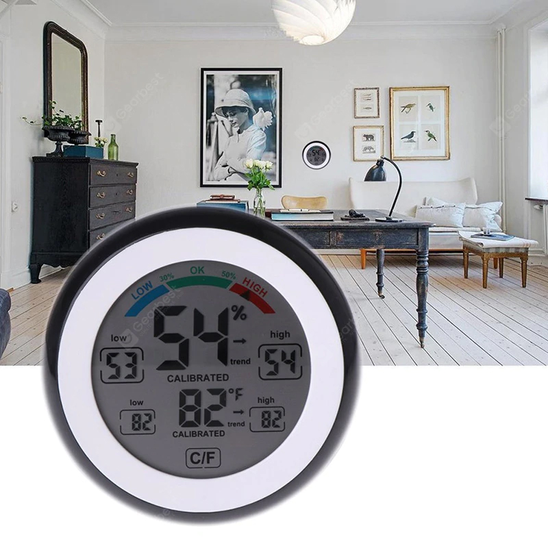 Monatóir Bogthaise Teirmiméadar LCD Hygrometer Digiteach - Dubh