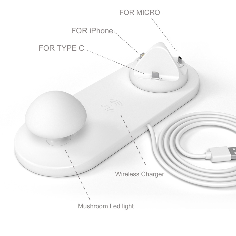 3 in 1 Bonn Muirearú Gan Sreang Cruth Beacáin Cruth Lampa Usb Lampa Oíche Muisiriún Luchtaire Ilphort - Bán