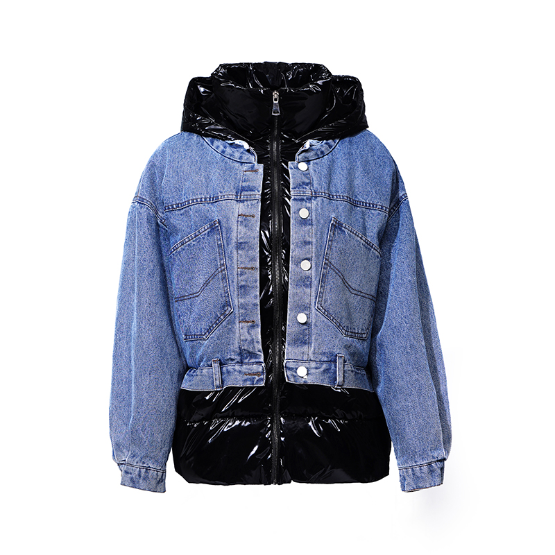 Ladies'shilling kangas kapuutsiga kaheosaline disainer soe mantel / down vest