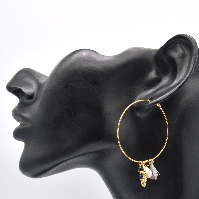 Fáinní cluaise feadán babhta snasta clasaiceach órga cruach dhosmálta, monarcha próiseála seodra Ruifanbao na Síne