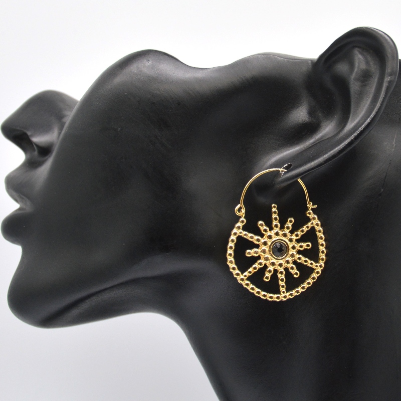 Seodra órga plátáilte mná stíl bohemian seanfháinní cluaise agate dubh monarchan phróiseála seodra Ruifanbao na Síne