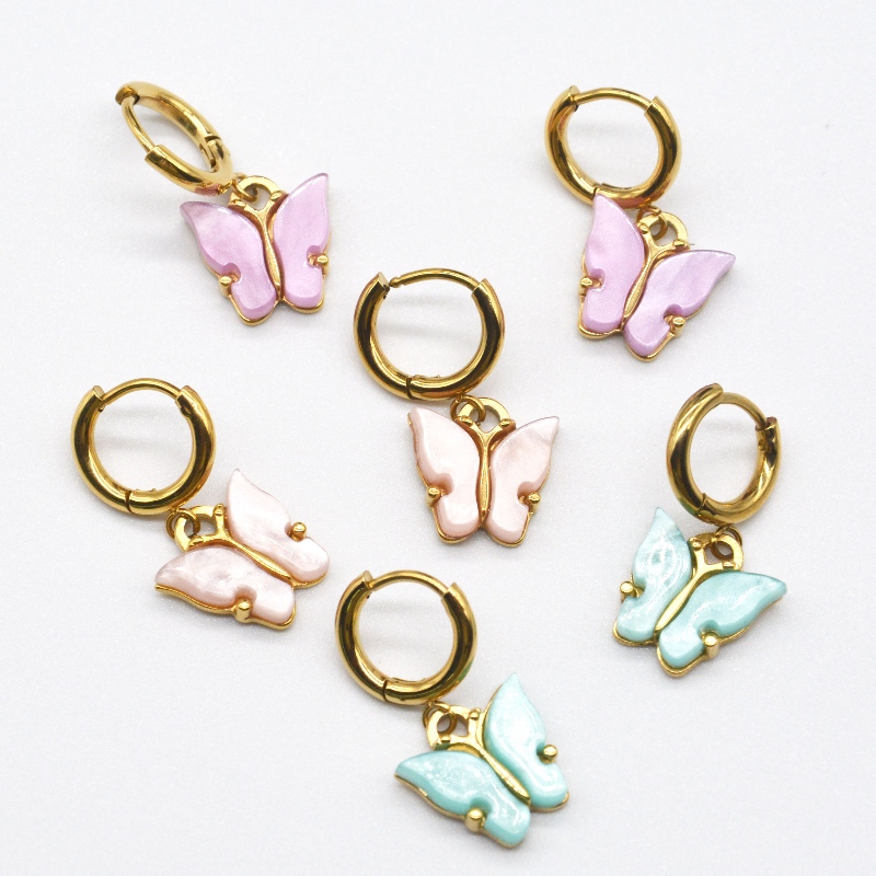 Emased liblika kõrvarõngad, värvikad liblika ehted, emane kullatud rippuvad kõrvarõngad, naiste pühade kingitused Hiina Ruifanbao ehete töötlemise tehas