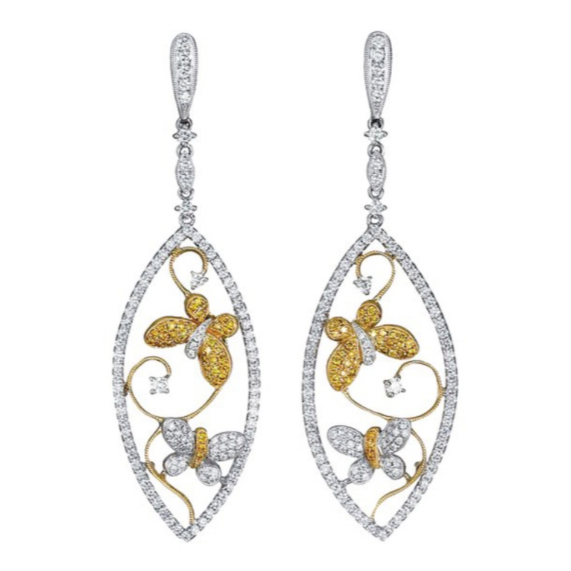 Womens leheraam ainulaadne liblika ripatsiga kõrvarõngad liblika tiivad teemandiga kaunistatud moeputuka ripatsikõrvarõngad suvesünnipäevakinkide kinkide Hiina Ruifanbao ehete töötlemise tehas